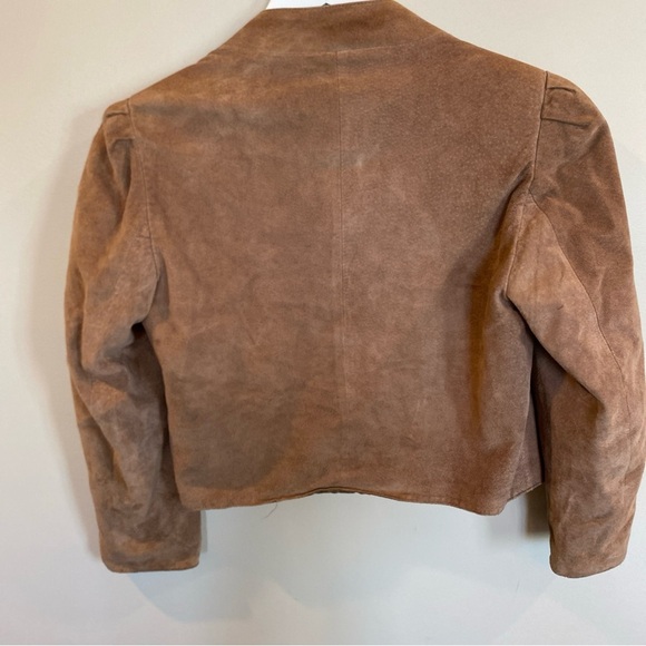 Vintage Objectives For Petites Pig Suede Leather Open Cropped Jacket Brown Small - Picture 4 of 4